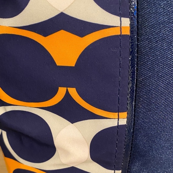 COACH Navy and Orange Patterned Signature Tote - Picture 3 of 16